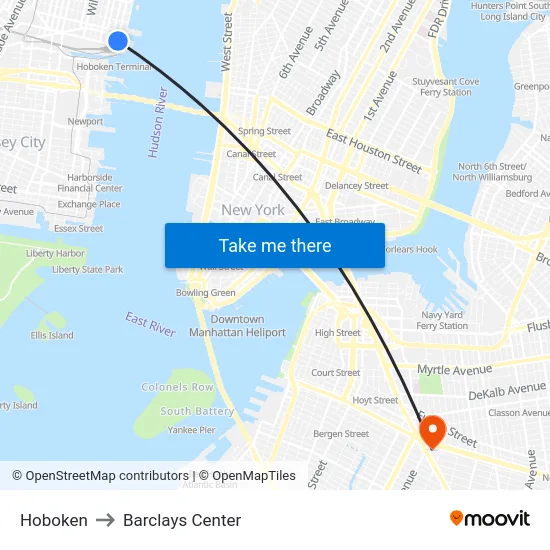 Hoboken to Barclays Center map