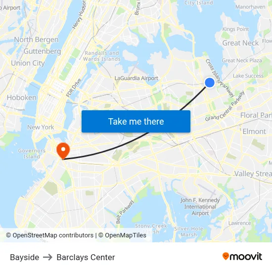 Bayside to Barclays Center map