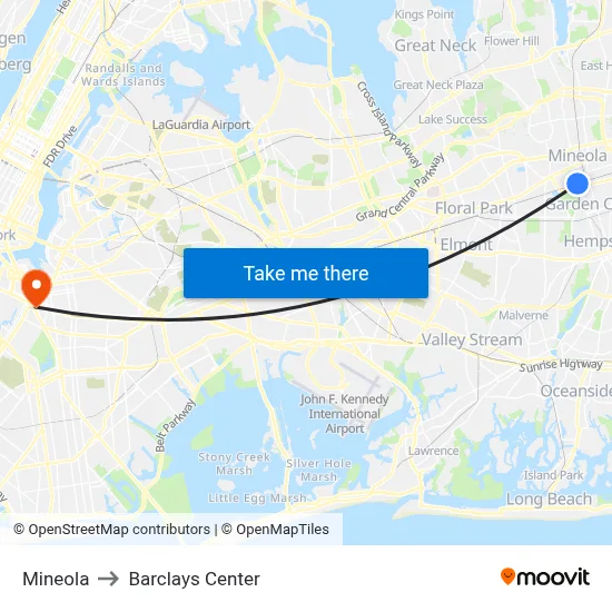 Mineola to Barclays Center map