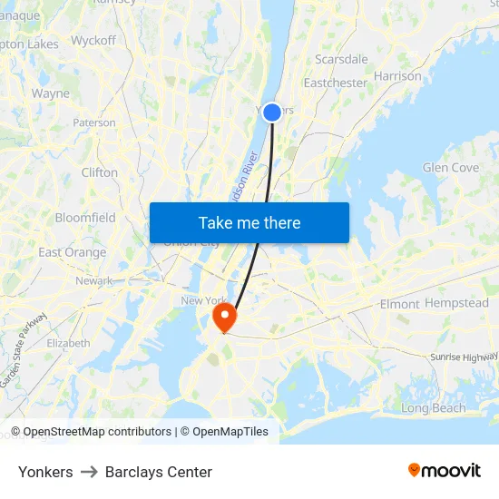 Yonkers to Barclays Center map