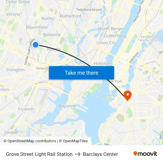 Grove Street Light Rail Station to Barclays Center map