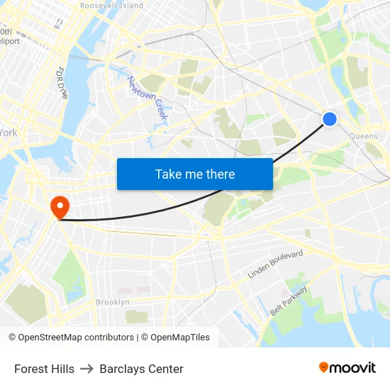 Forest Hills to Barclays Center map