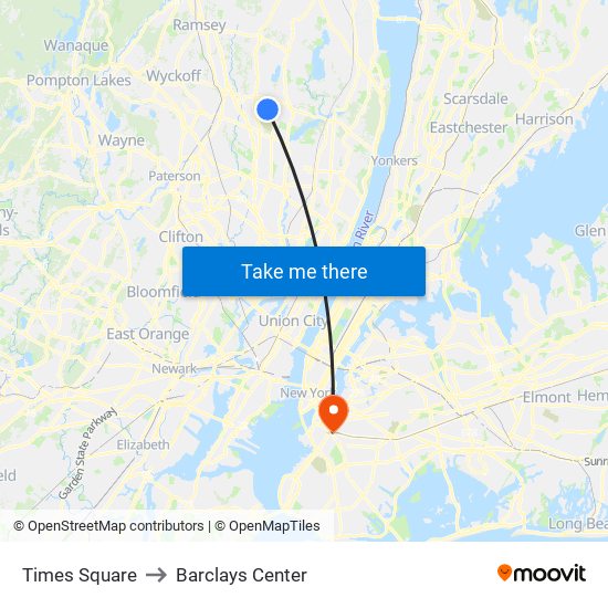 Times Square to Barclays Center map