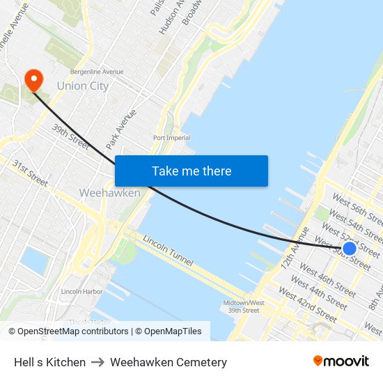 Hell s Kitchen to Weehawken Cemetery map