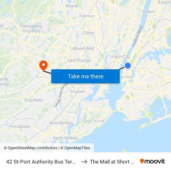 42 St-Port Authority Bus Terminal to The Mall at Short Hills map