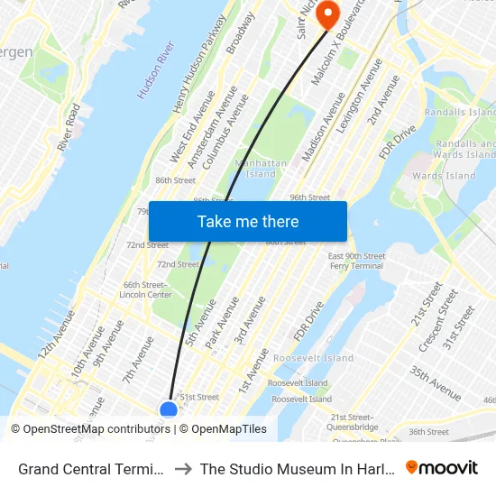 Grand Central Terminal to The Studio Museum In Harlem map