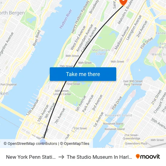 New York Penn Station to The Studio Museum In Harlem map