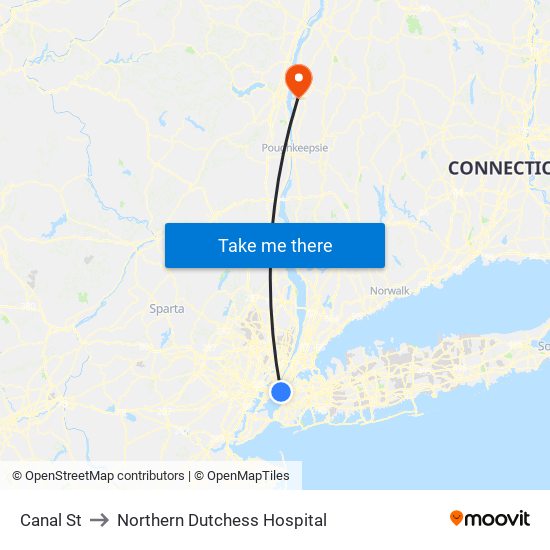 Canal St to Northern Dutchess Hospital map