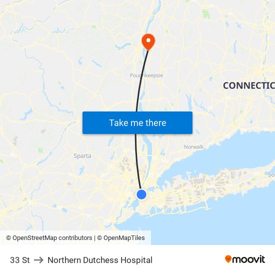 33 St to Northern Dutchess Hospital map