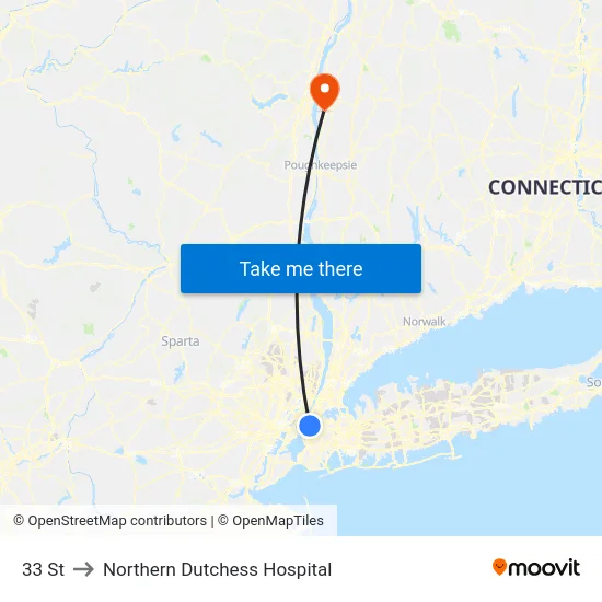 33 St to Northern Dutchess Hospital map