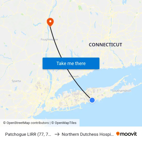Patchogue LIRR (77, 77y) to Northern Dutchess Hospital map