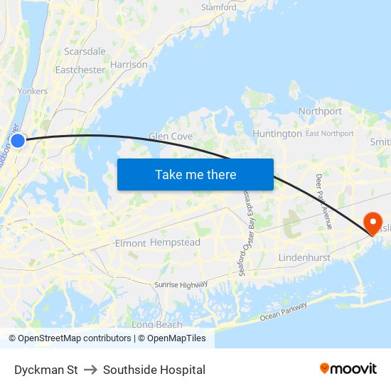 Dyckman St to Southside Hospital map