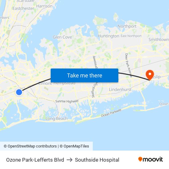 Ozone Park-Lefferts Blvd to Southside Hospital map