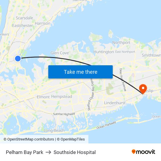 Pelham Bay Park to Southside Hospital map