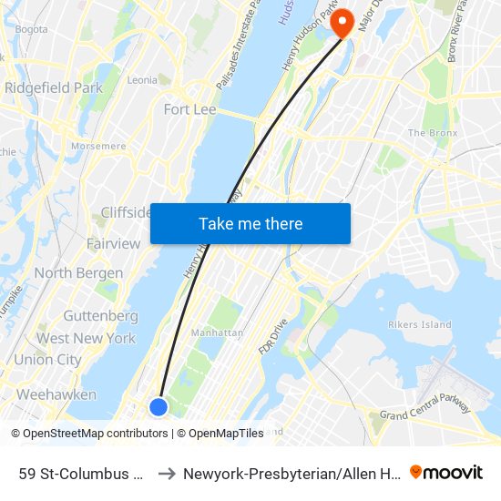 59 St-Columbus Circle to Newyork-Presbyterian / Allen Hospital map