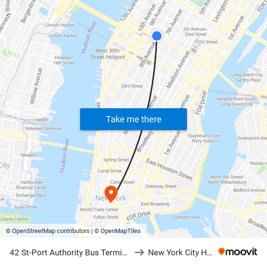 42 St-Port Authority Bus Terminal to New York City Hall map