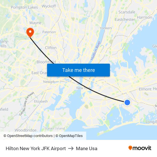 Hilton New York JFK Airport to Mane Usa map