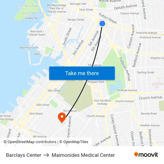 Barclays Center to Maimonides Medical Center map