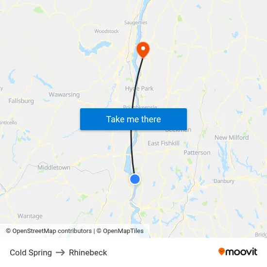 Cold Spring to Rhinebeck map