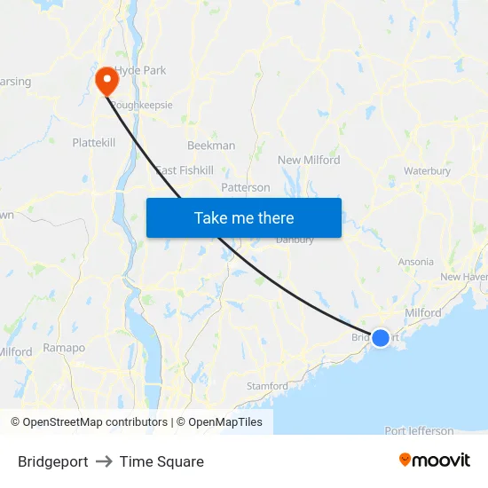 Bridgeport to Time Square map