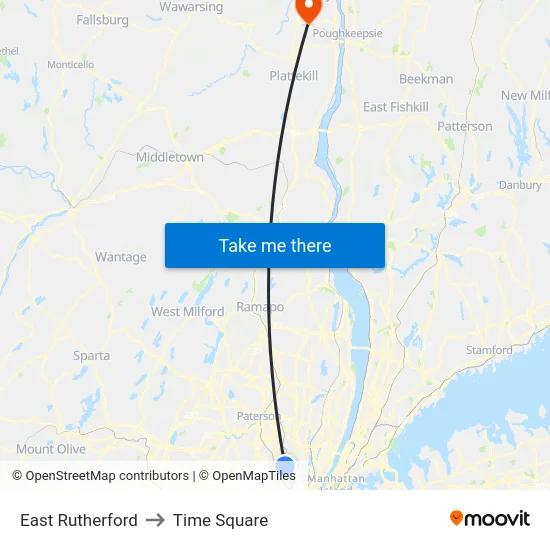 East Rutherford to Time Square map