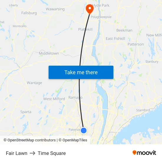 Fair Lawn to Time Square map