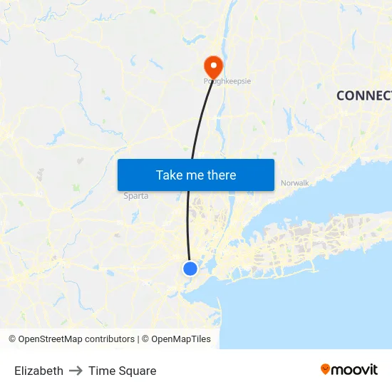 Elizabeth to Time Square map