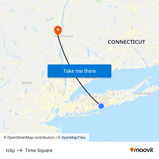 Islip to Time Square map