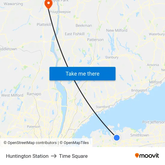 Huntington Station to Time Square map