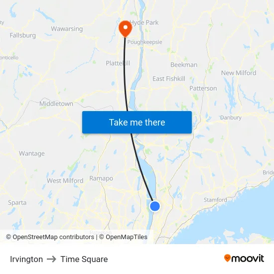 Irvington to Time Square map