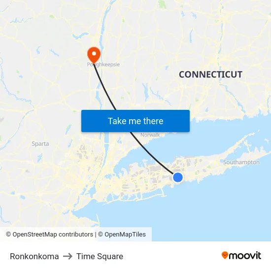 Ronkonkoma to Time Square map