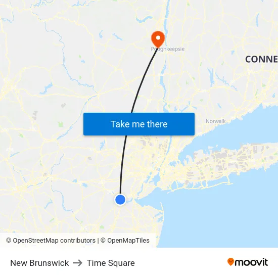 New Brunswick to Time Square map