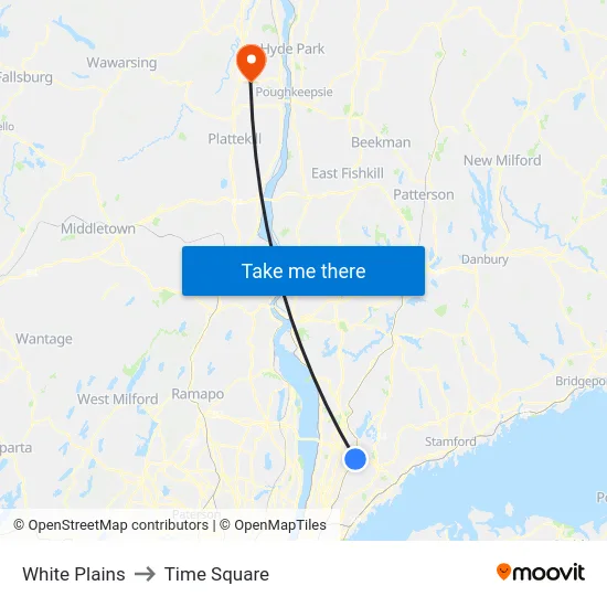 White Plains to Time Square map