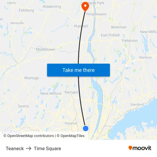 Teaneck to Time Square map