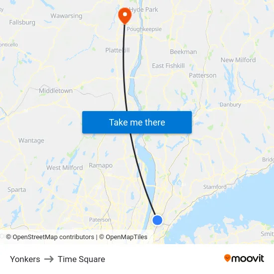 Yonkers to Time Square map