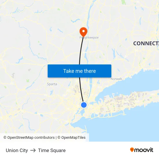Union City to Time Square map