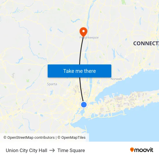 Union City City Hall to Time Square map
