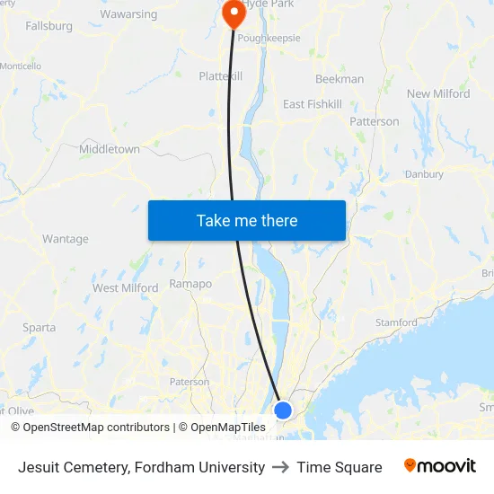 Jesuit Cemetery, Fordham University to Time Square map