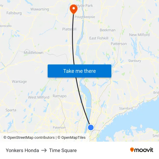 Yonkers Honda to Time Square map