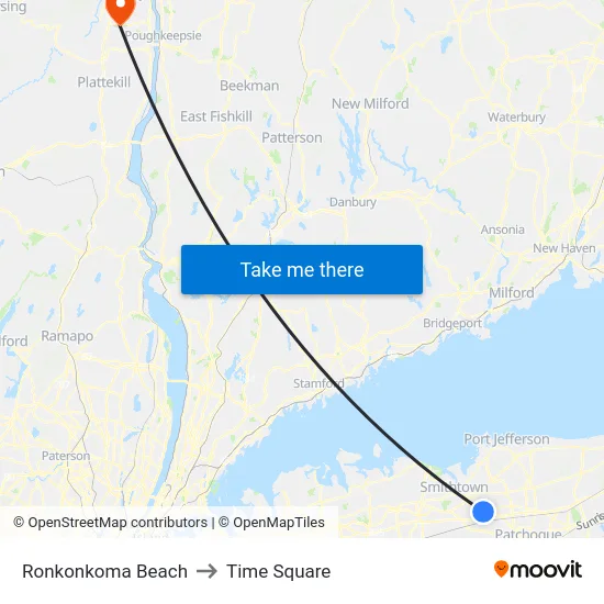 Ronkonkoma Beach to Time Square map