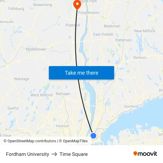 Fordham University to Time Square map