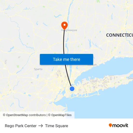 Rego Park Center to Time Square map