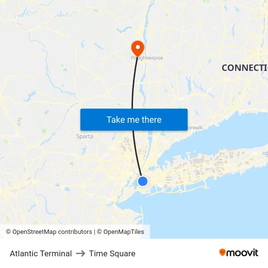 Atlantic Terminal to Time Square map