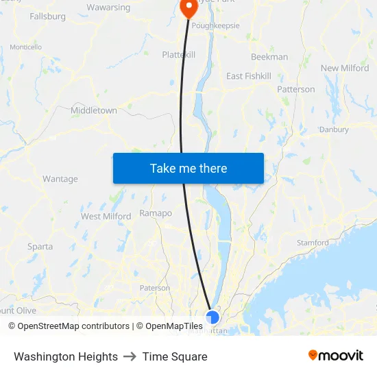 Washington Heights to Time Square map