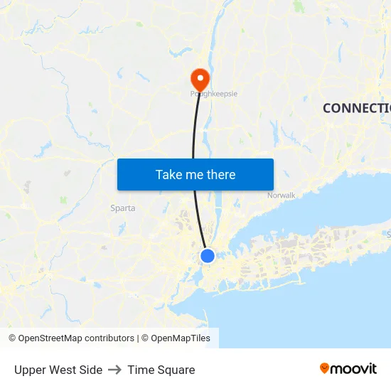 Upper West Side to Time Square map