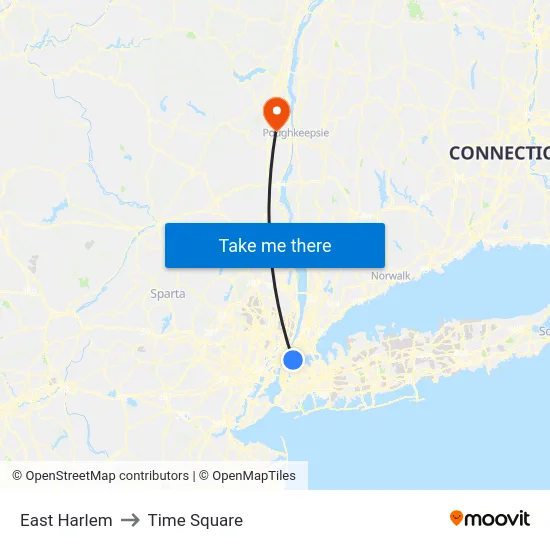 East Harlem to Time Square map
