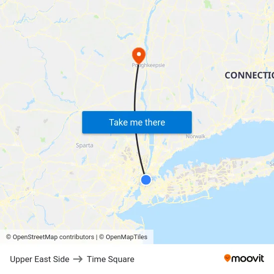 Upper East Side to Time Square map