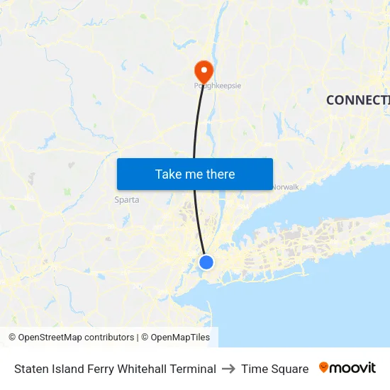Staten Island Ferry Whitehall Terminal to Time Square map