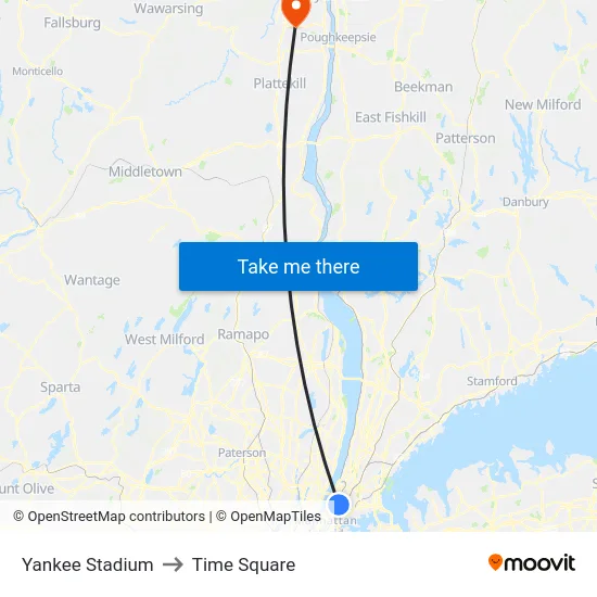 Yankee Stadium to Time Square map