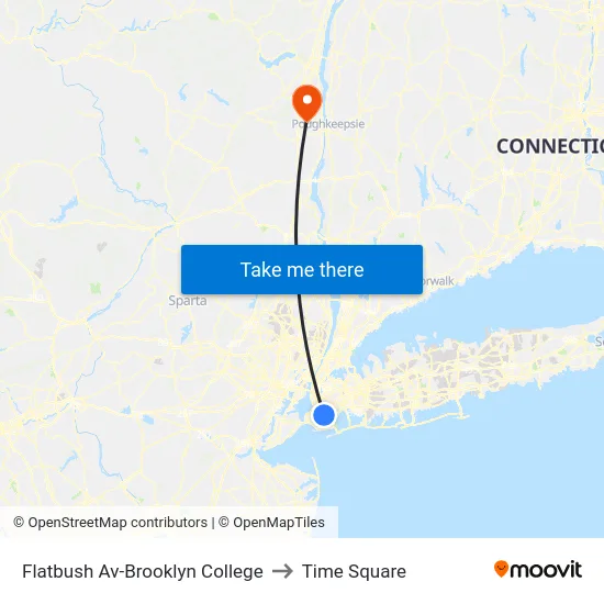 Flatbush Av-Brooklyn College to Time Square map